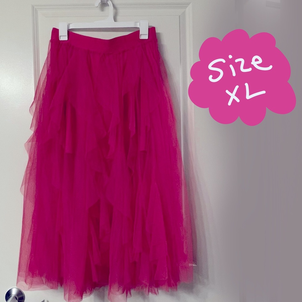 Sincerly Jules  - Hot Pink Tulle Layered Tea Length Skirt